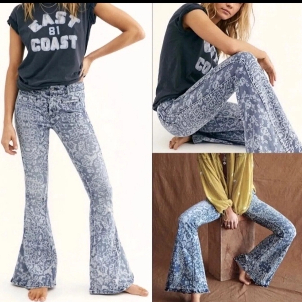 We The Free Blue Paisley Flare Jeans
